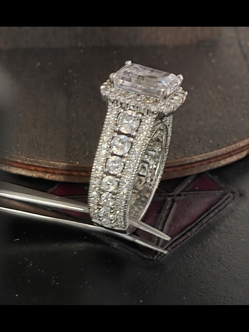 JTV 925 Sterling Silver Emerald-Cut Clear Halo Statement Ring - Picture 4 of 6